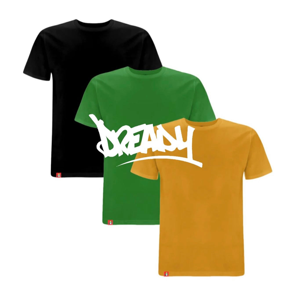 Dready Same But Plain Tee - Black, Kelly Green & Yellow - Pack of 3