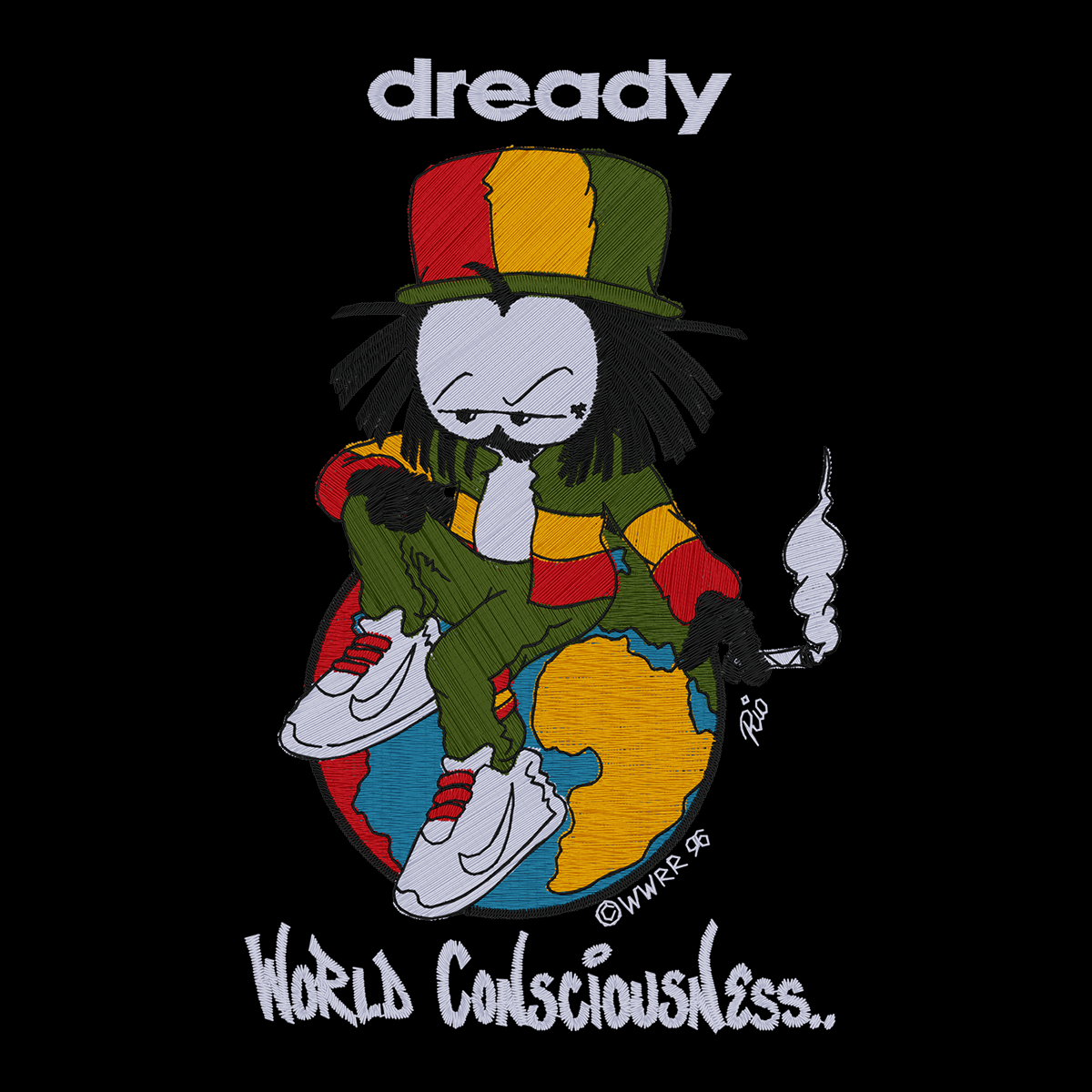Dready World Consciousness Front and Back Embroidered Zip Hood - Dready Original