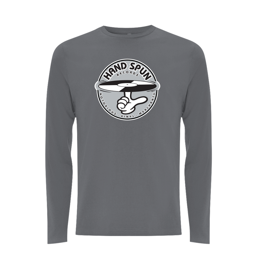 Logotipo gris con estampado frontal de Handspun Records - Camiseta de manga larga