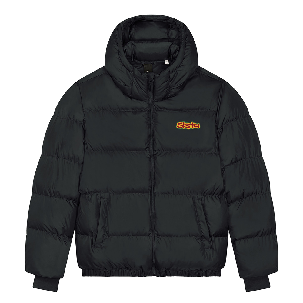 Sista Embroidered Script Logo, Oversized Puffa jacket. Puff Puff Give Collection