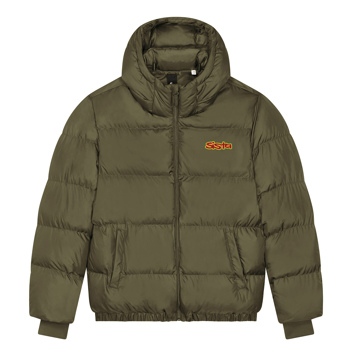 Sista Embroidered Script Logo, Oversized Puffa jacket. Puff Puff Give Collection