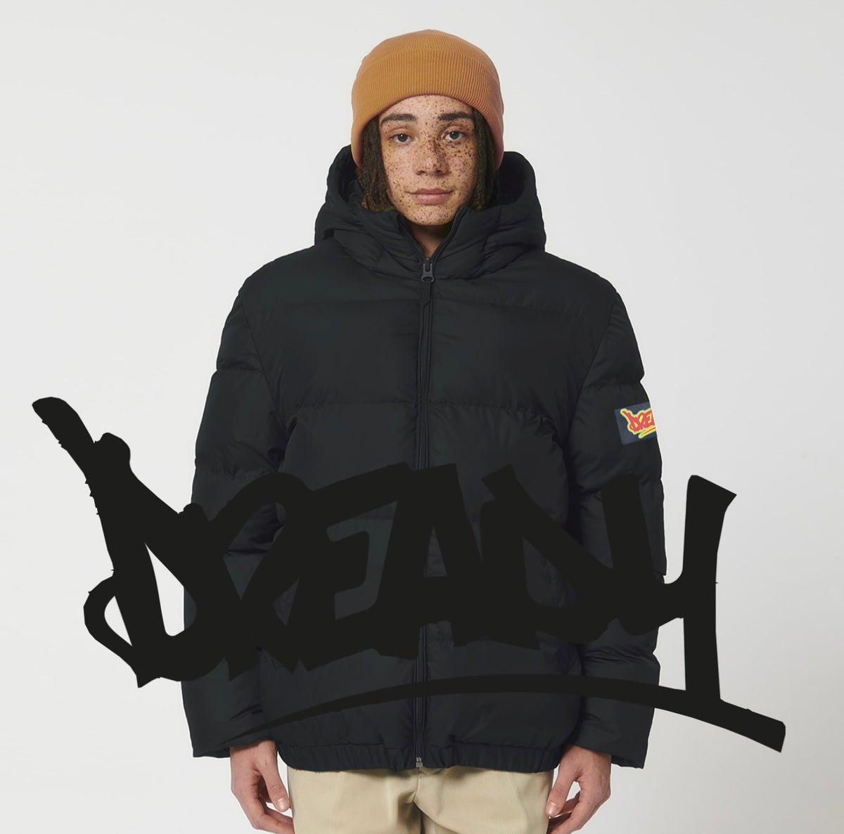 Dready Script Badge Oversized Puffa Jacket, Puff Puff Give Collection