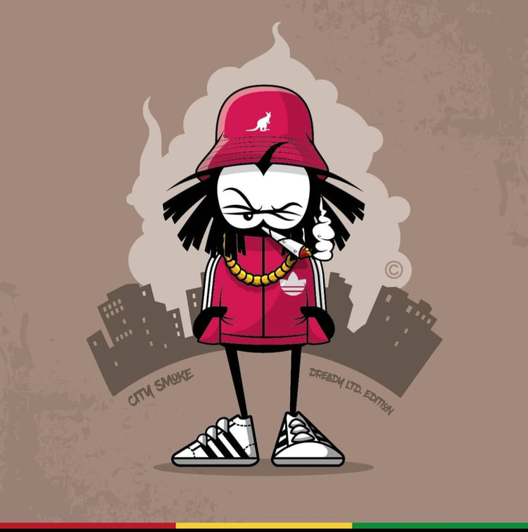 Digital illustration of Dready in a pink hoodie and trainers