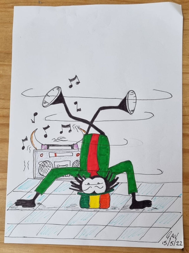 Sketch of Dready breakdancing