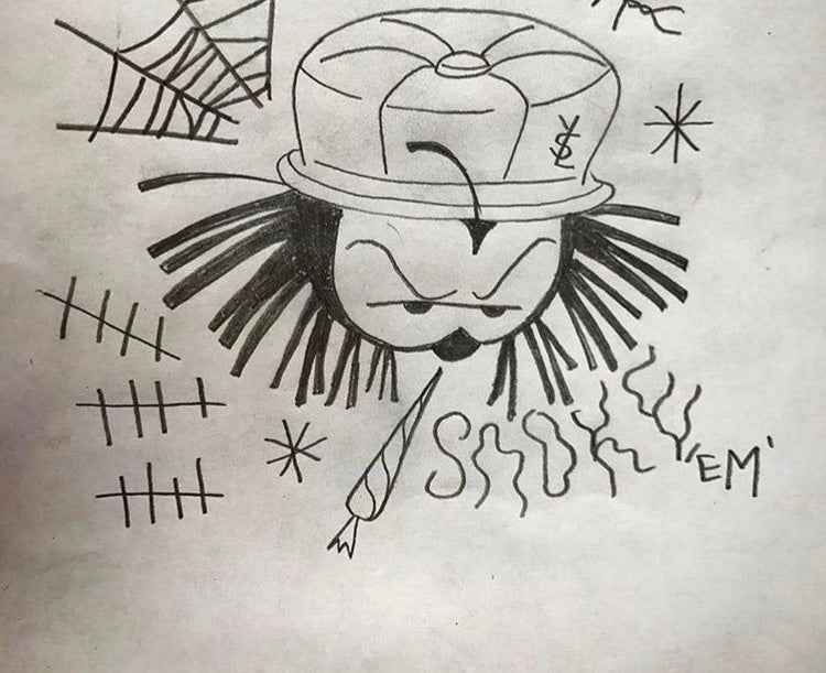 Pencil drawing of Dready in a cap