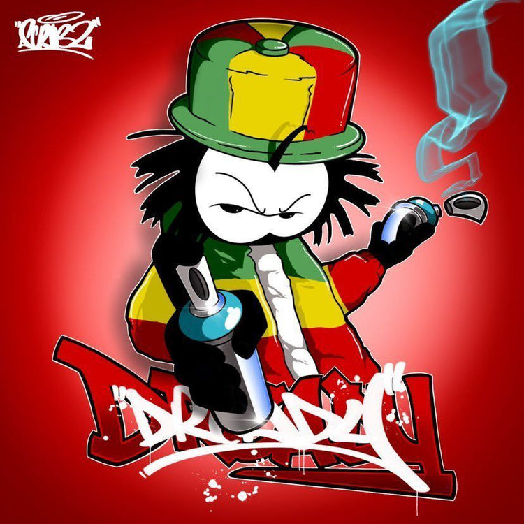Dready illustration with a spray can on a red background
